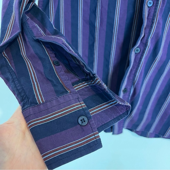 TED BAKER Men Long Sleeve Casual Formal button up Striped Shirt Size 2 S purple - Picture 3 of 10